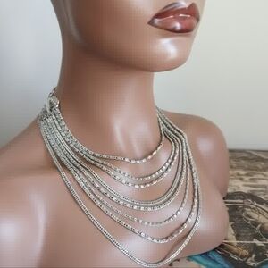 Vintage Layered Silver Multi-Row Necklace for Women